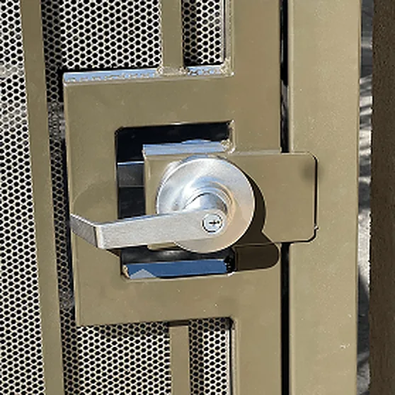 Lever lock on a perforated-steel gate